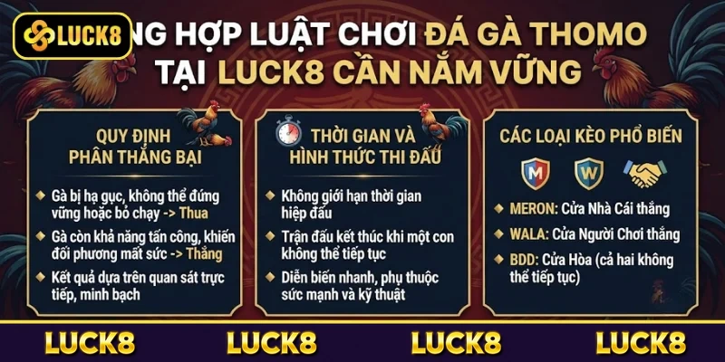 Đá Gà Thomo Luck8 - Nơi Hội Tụ Những Trận Đấu Đỉnh Cao 3 Tổng hợp luật chơi đá gà Thomo tại Luck8 cần nắm vững