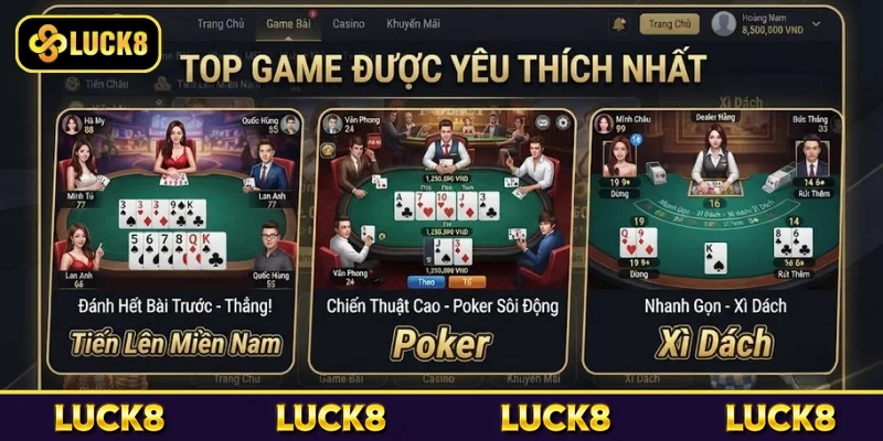 Top game bài được yêu thích nhất tại hệ thống